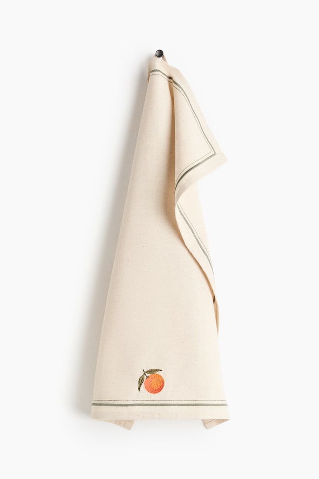 Geschirrtuch mit Stickerei - Hellbeige/Orange/Weiß/Buon Appetito/Knallblau/Fisch/Orange/Krebs - 1