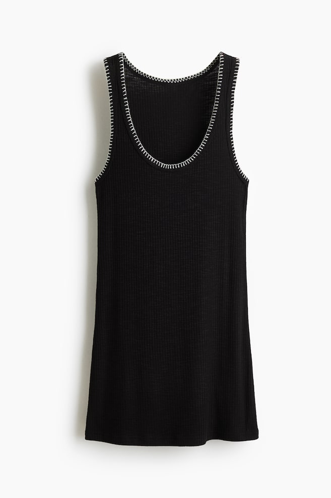 Rib-Knit Dress - Black/White/black/Red - 1