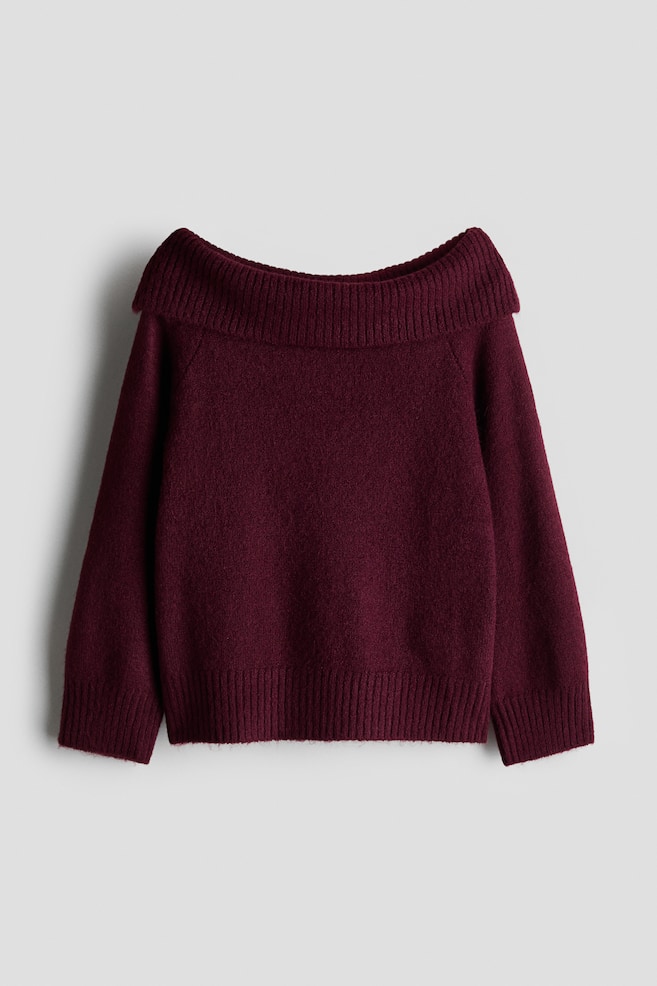 Off-the-shoulder jumper - Dark red/Light pink/White - 1