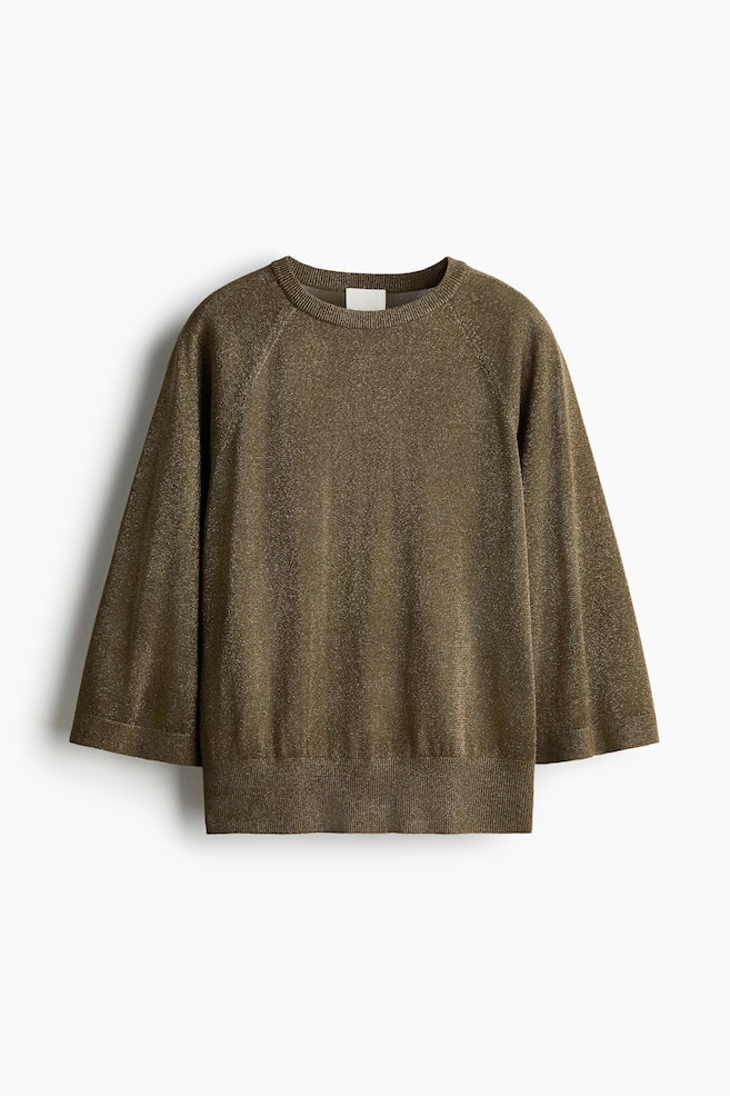 Fine-knit glittery top - Dark khaki green - 1