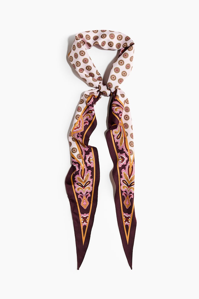 Printed Satin Triangle Scarf - Light pink/dark purple - 1