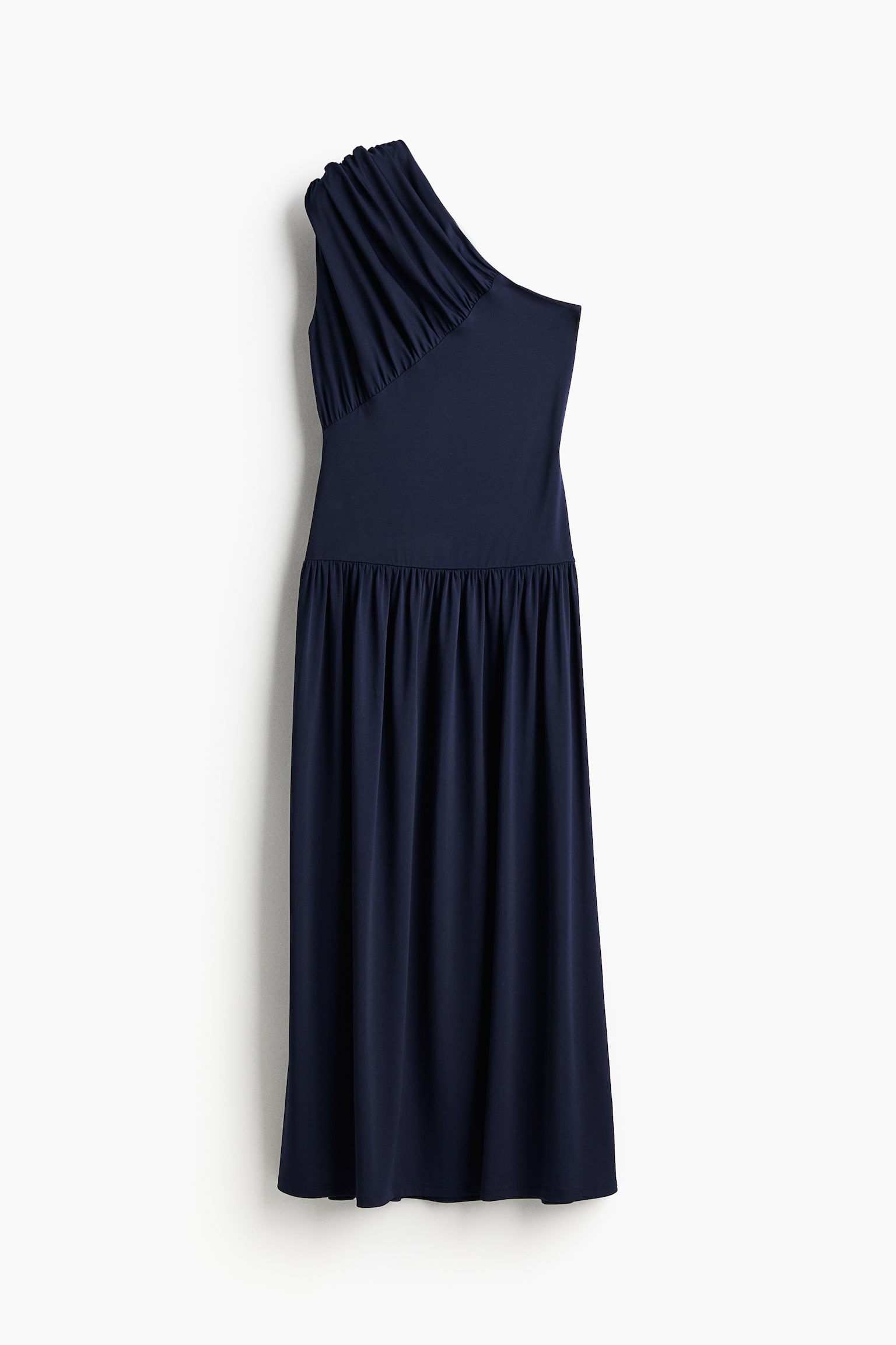 Gathered One Shoulder Dress - Navy blue - 2