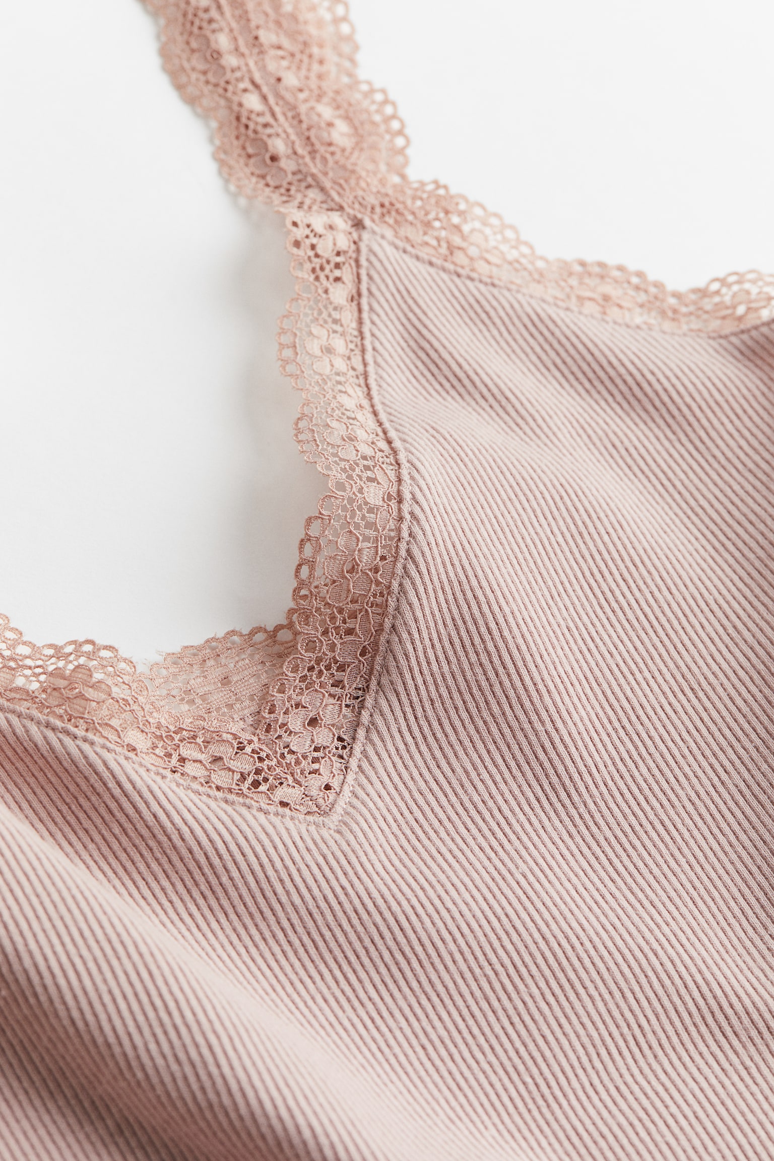 Lace Trim Ribbed Nightie - Powder pink - 2