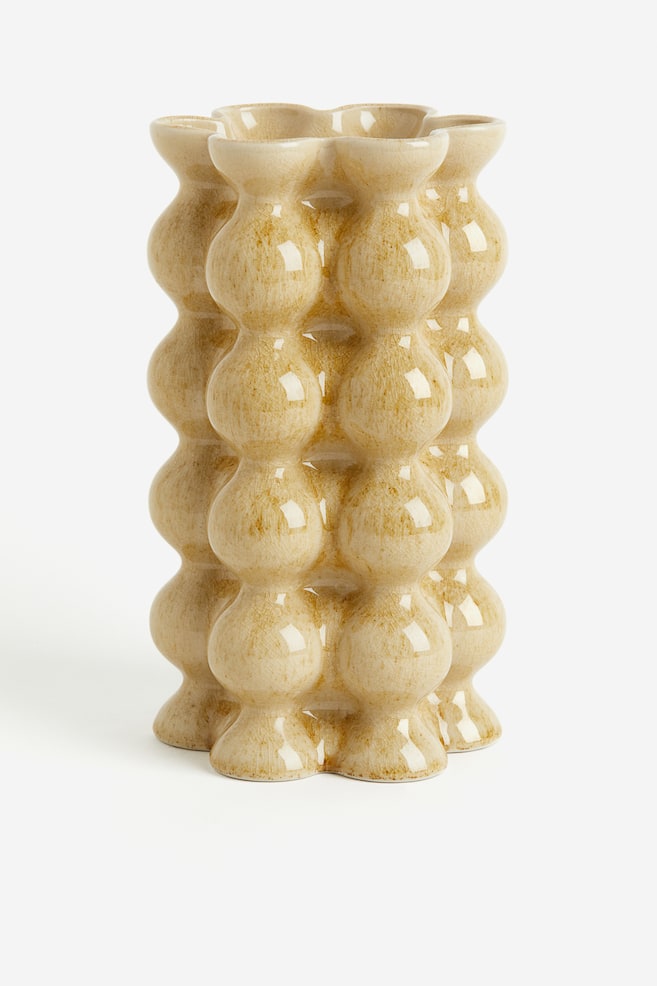 Vase mit reaktiver Glasur - Gelb/Weiß - 1