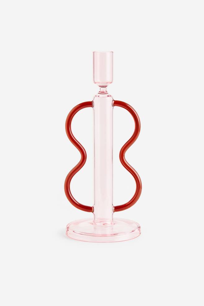 Glass candlestick - Light pink/Red - 1