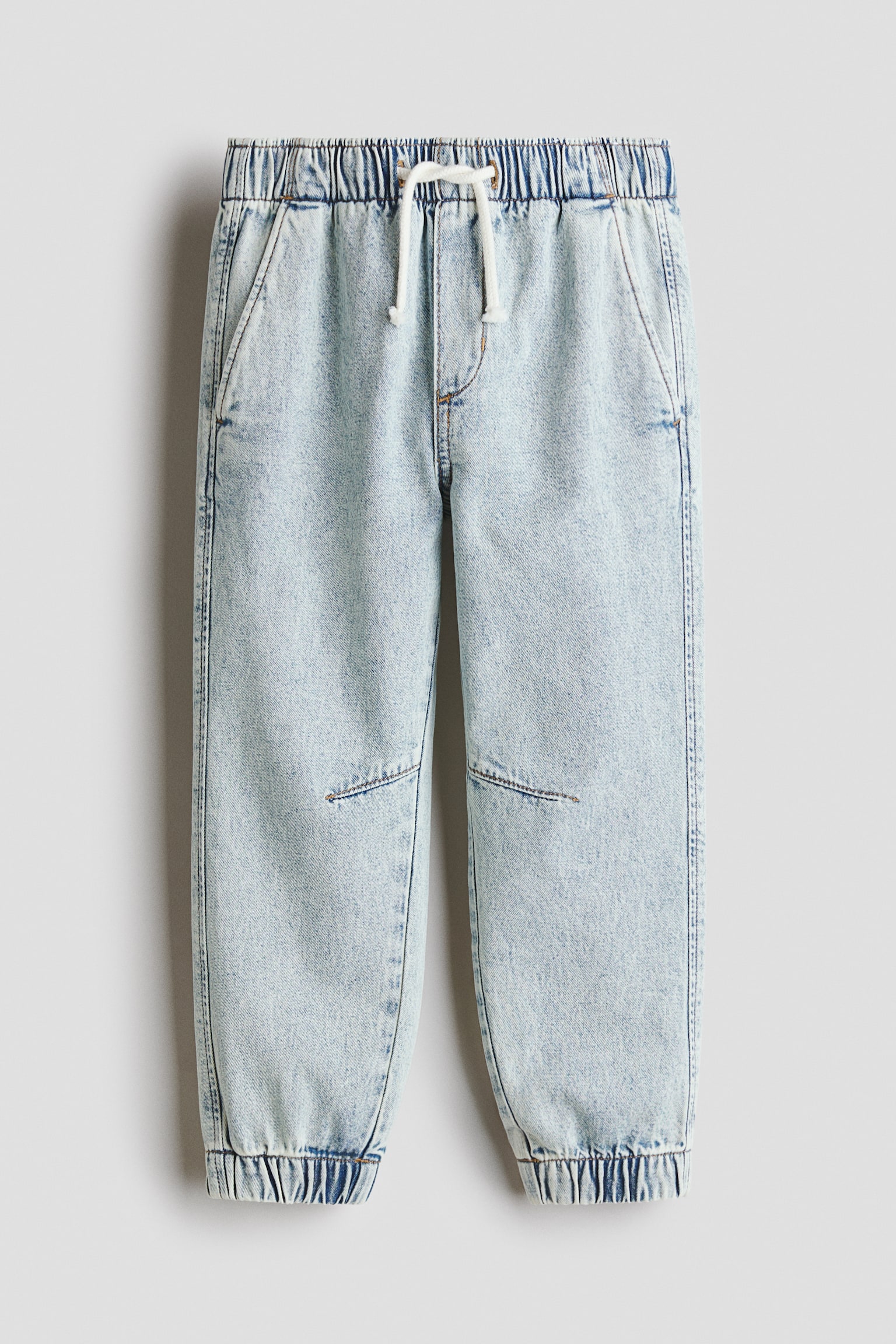 Cotton denim joggers - Washed light denim blue/Denim blue