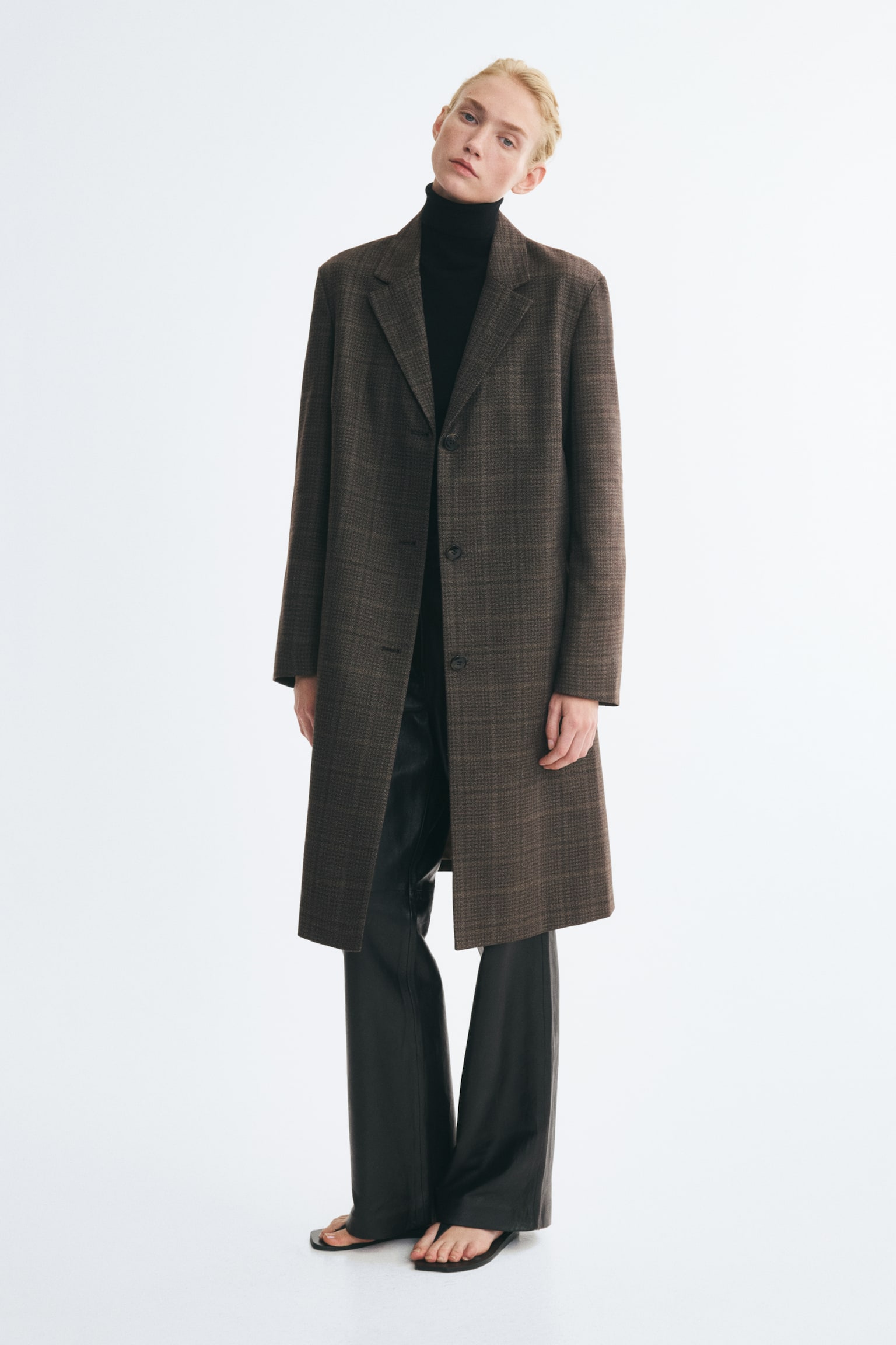 Женское пальто H&M Oversized Single-Breasted, цвет: Серо-коричневый / Клетчатый — фото 3
