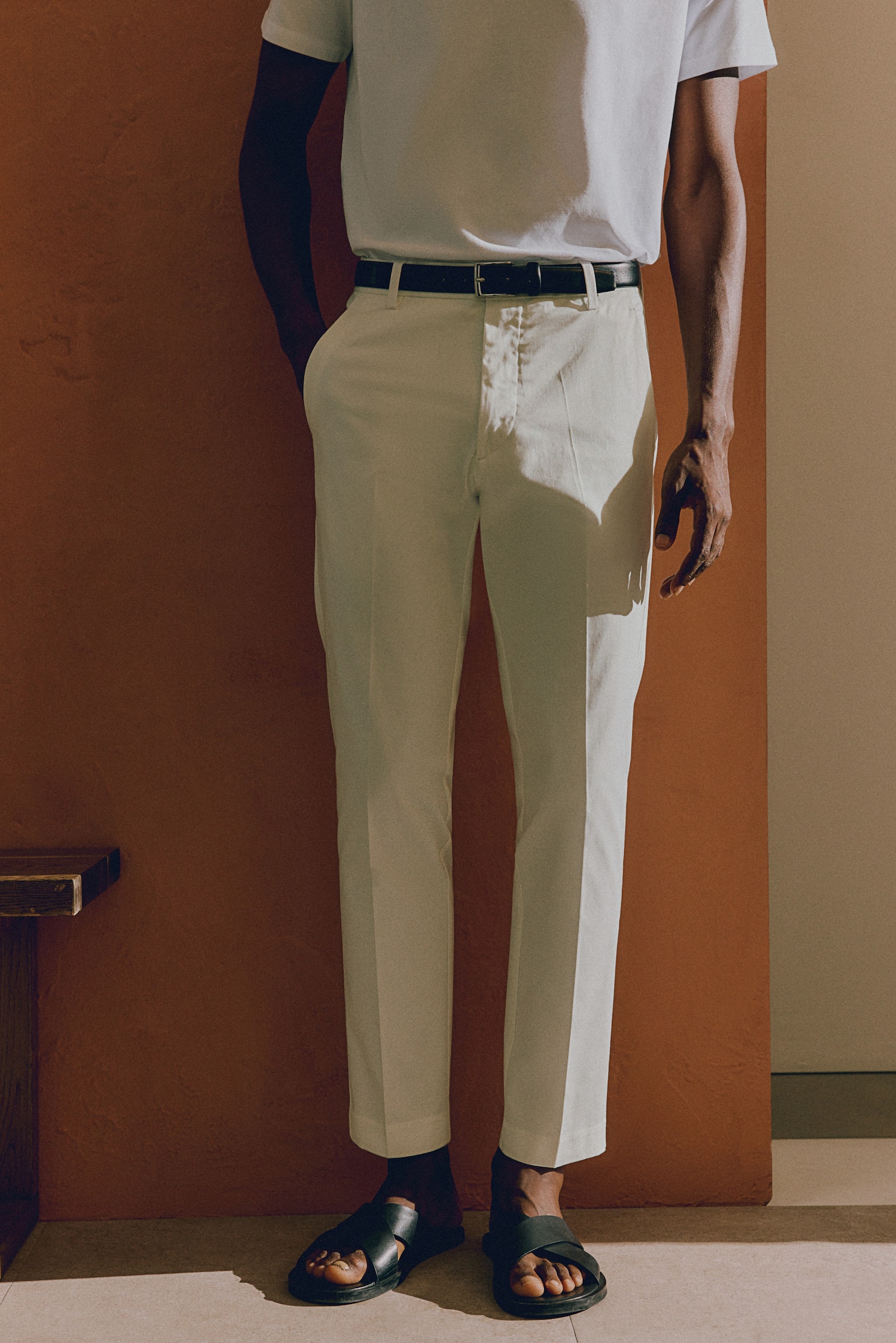 Slim Fit Cotton Pants - White/Navy blue/Black/Light beige - 4