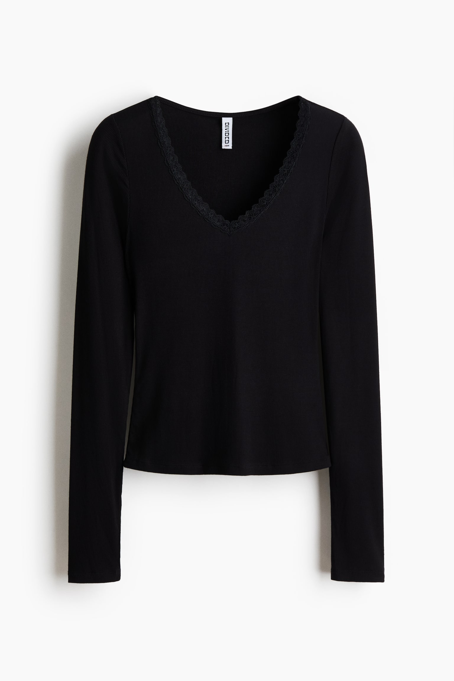 Lace-trimmed jersey top - Black