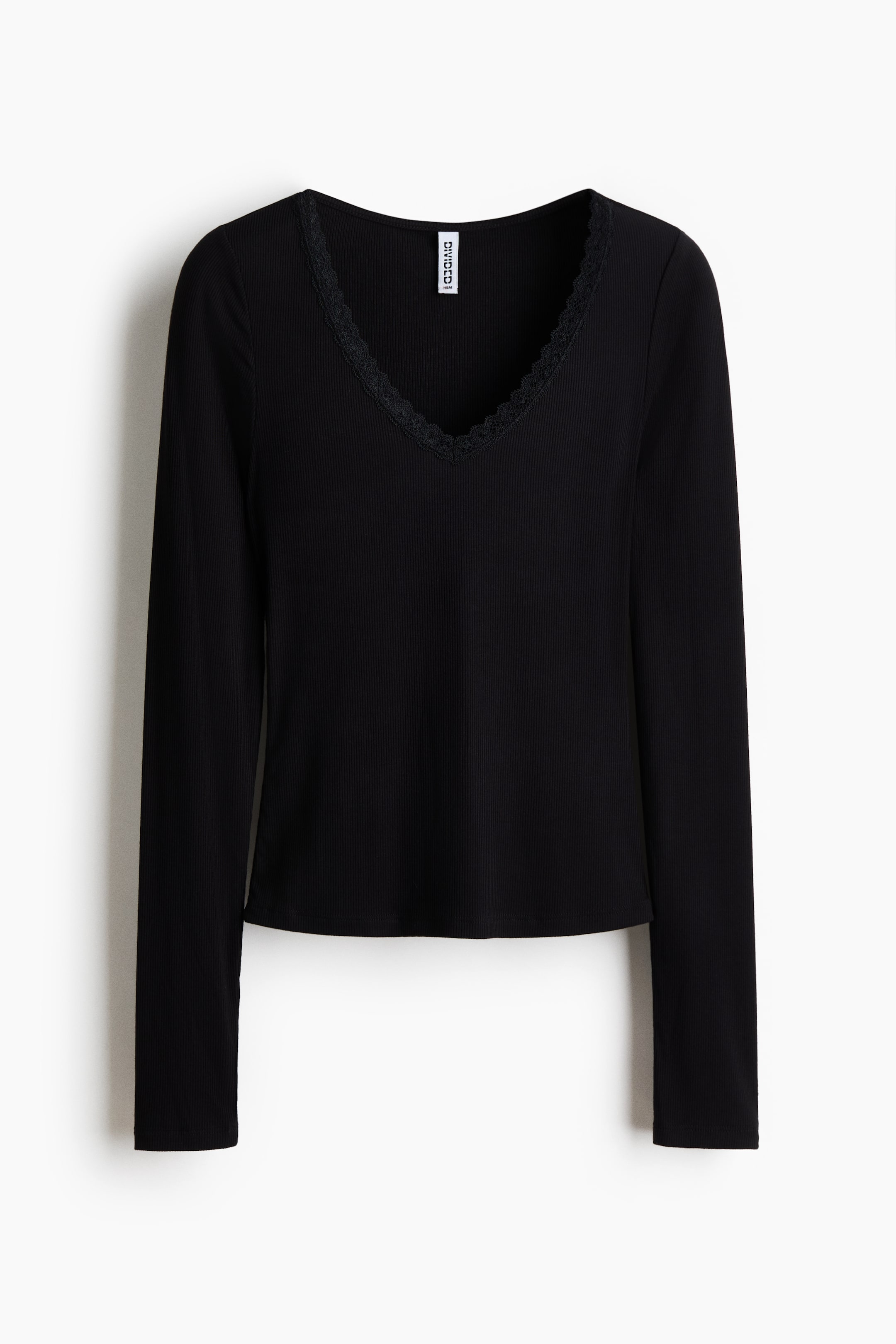 View larger image: Lace-Trimmed Jersey Top - Black - Ladies | H&M US 1