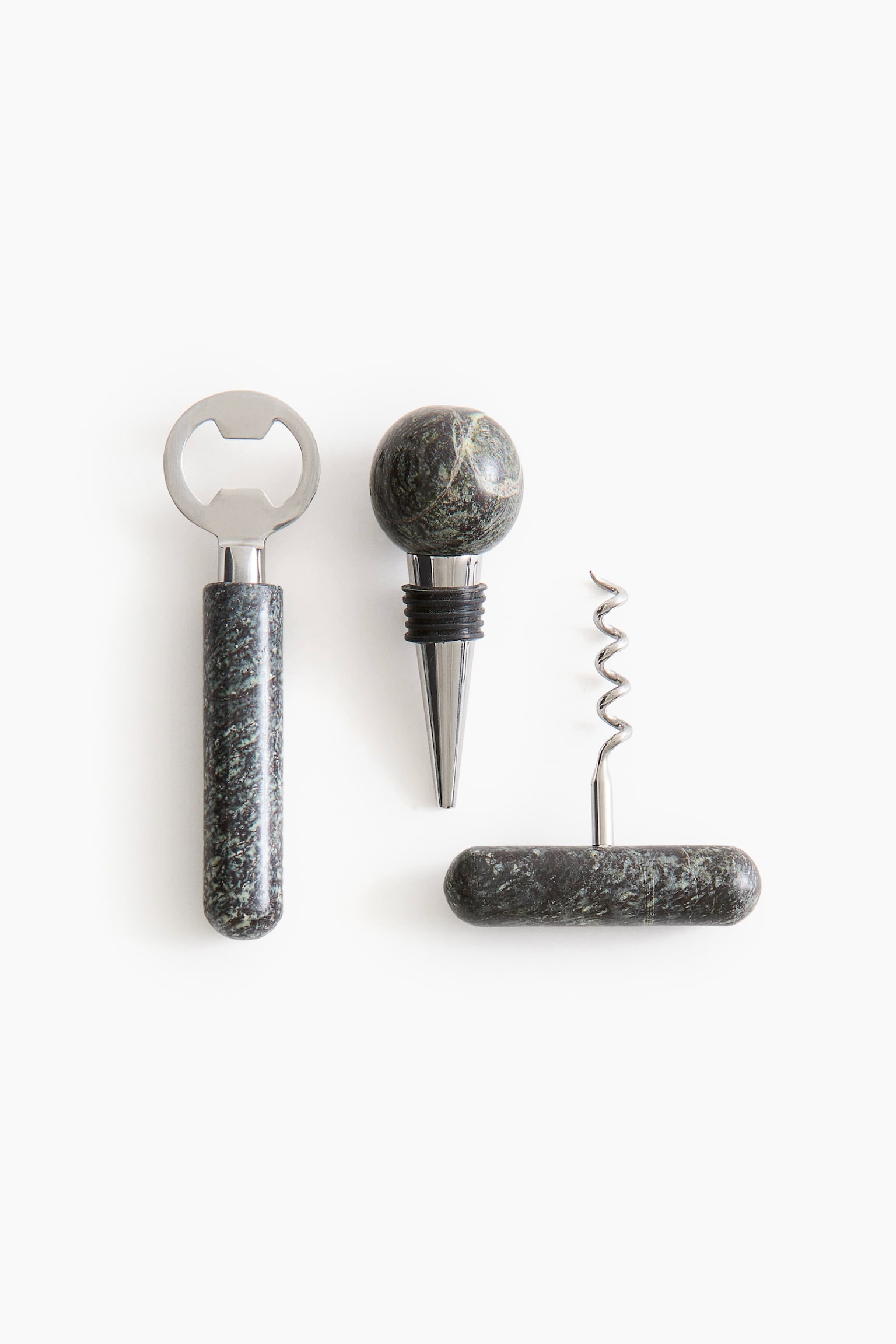 Conjunto de 3 utensílios em mármore para garrafas - Verde/Cinzento marmoreado - 4