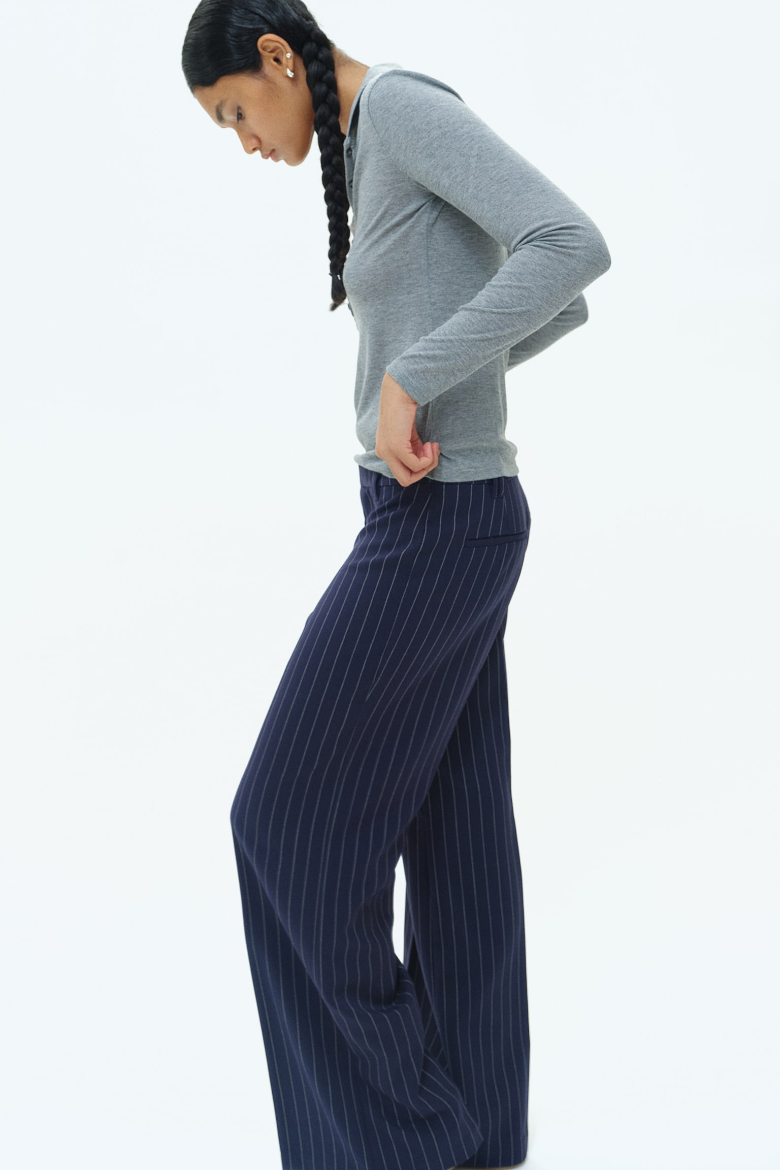 Wide tailored trousers - Navy blue/Pinstriped/Grey marl/Dark grey marl/Dark brown/Pinstriped/Black - 5