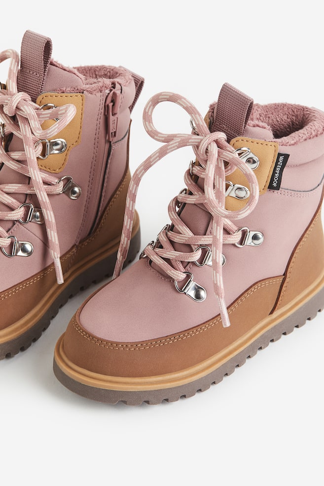 Waterproof lace-up boots - Dusty pink/Light brown/Black - 4