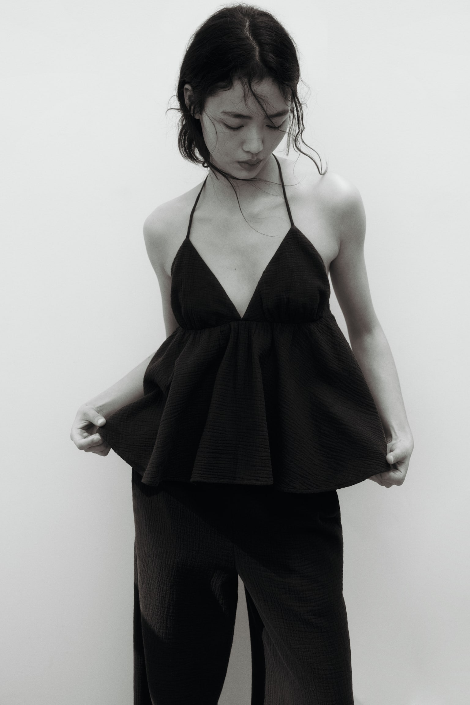 Cotton halterneck top - Dark grey - 6