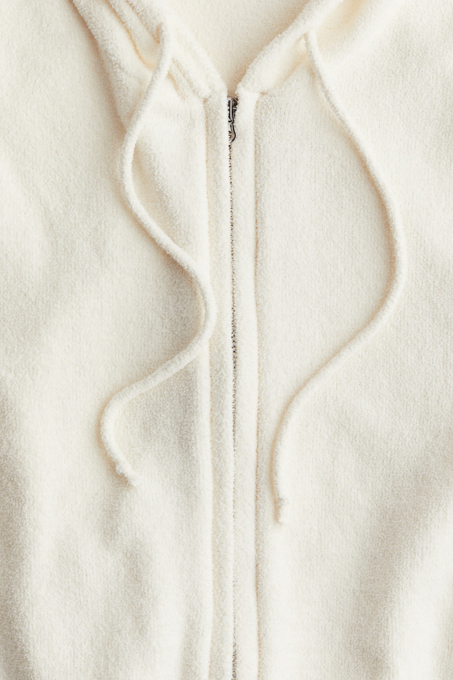 Zip-through chenille hoodie - Cream/Black - 7