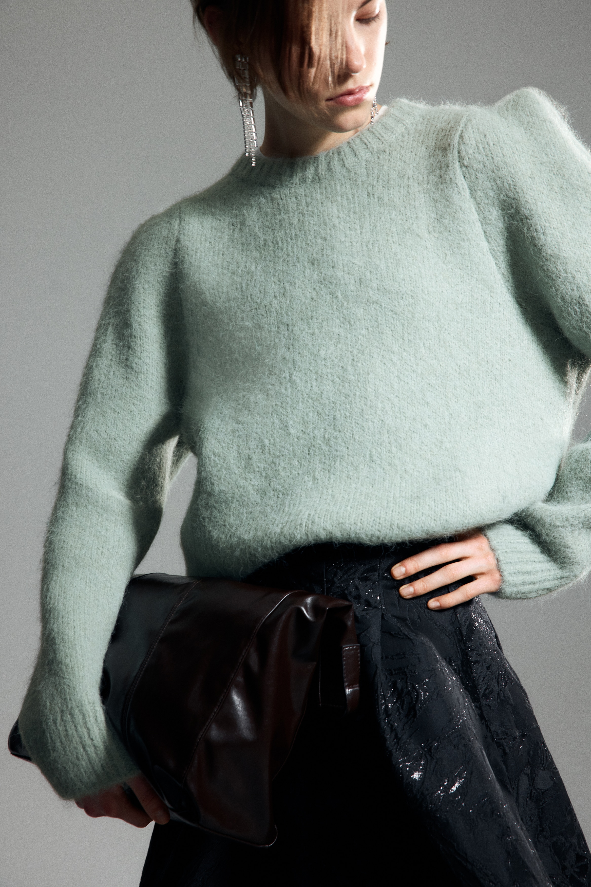 Πουλόβερ με πλέξη ζακάρ - Ανοιχτό πράσινο/Μπεζ/μοτίβο