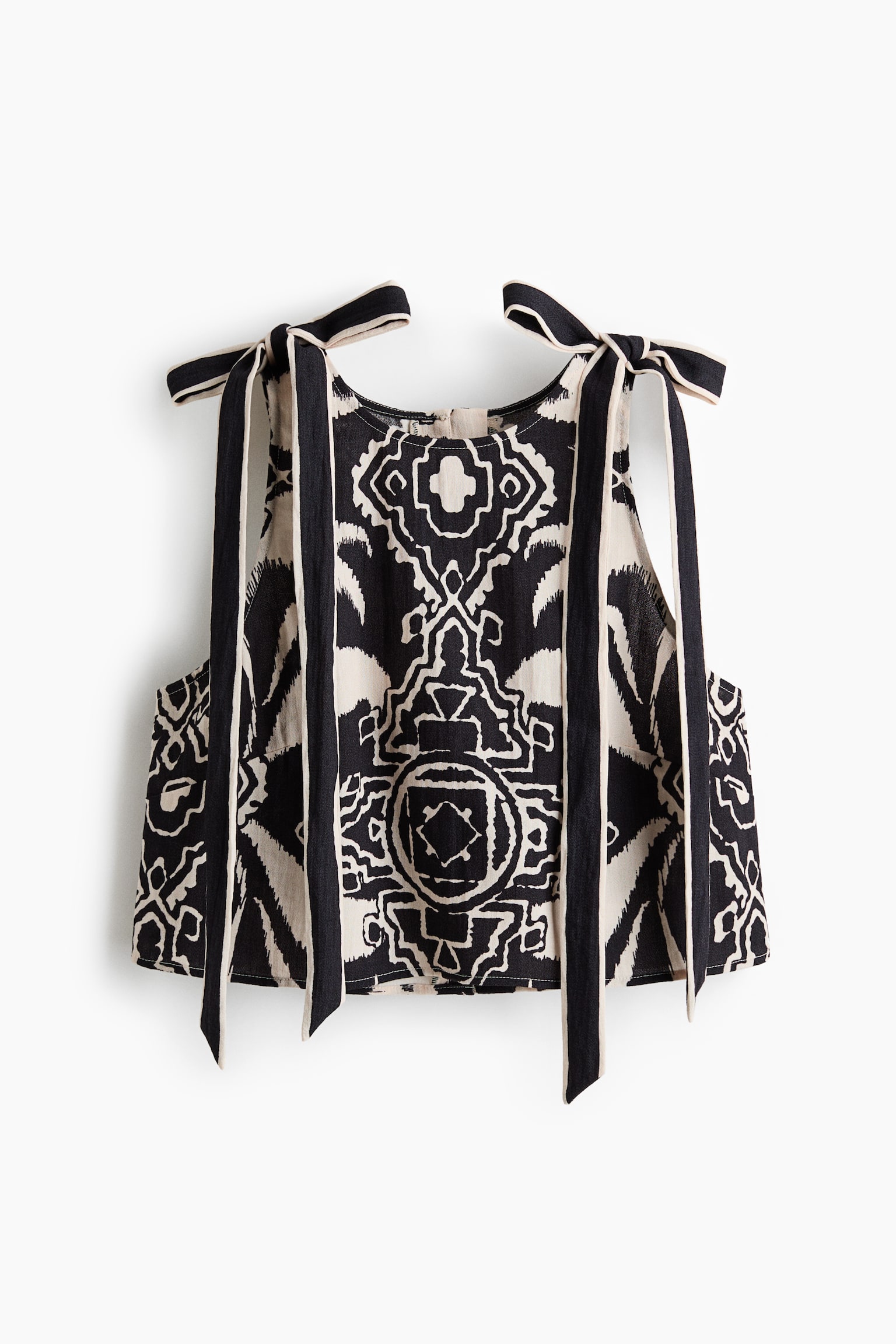 Tie-Strap Crop Top - Black/patterned/Light beige/floral - 1