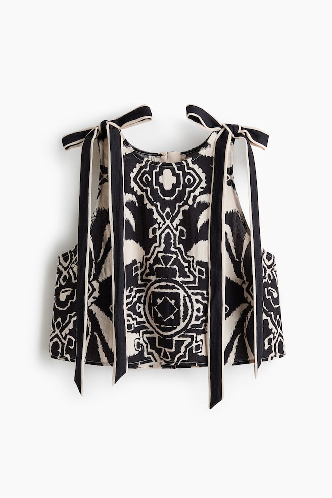 Cropped tie-strap top - Black/Patterned/Light beige/Floral - 1