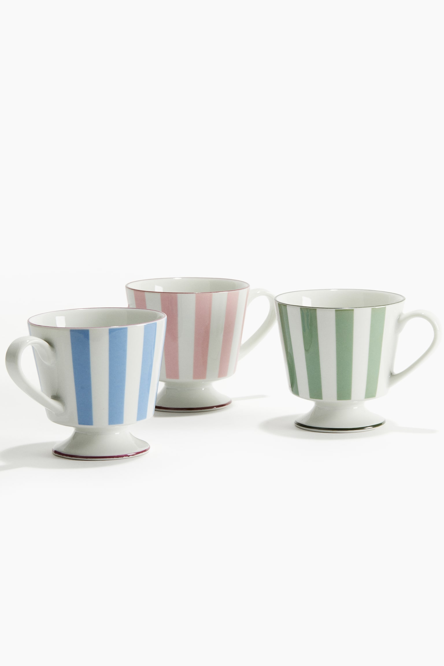 Footed porcelain mug - Light blue/White/Pink/White striped - 2