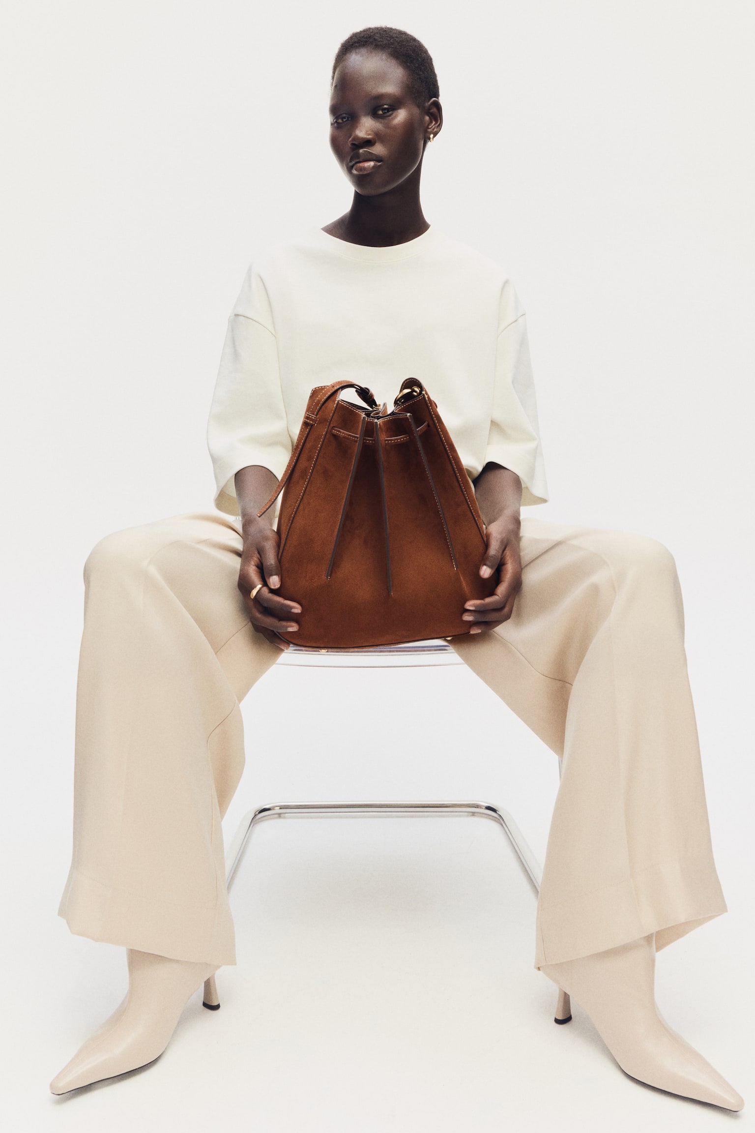 Pleated shoulder bag - Brown - 5