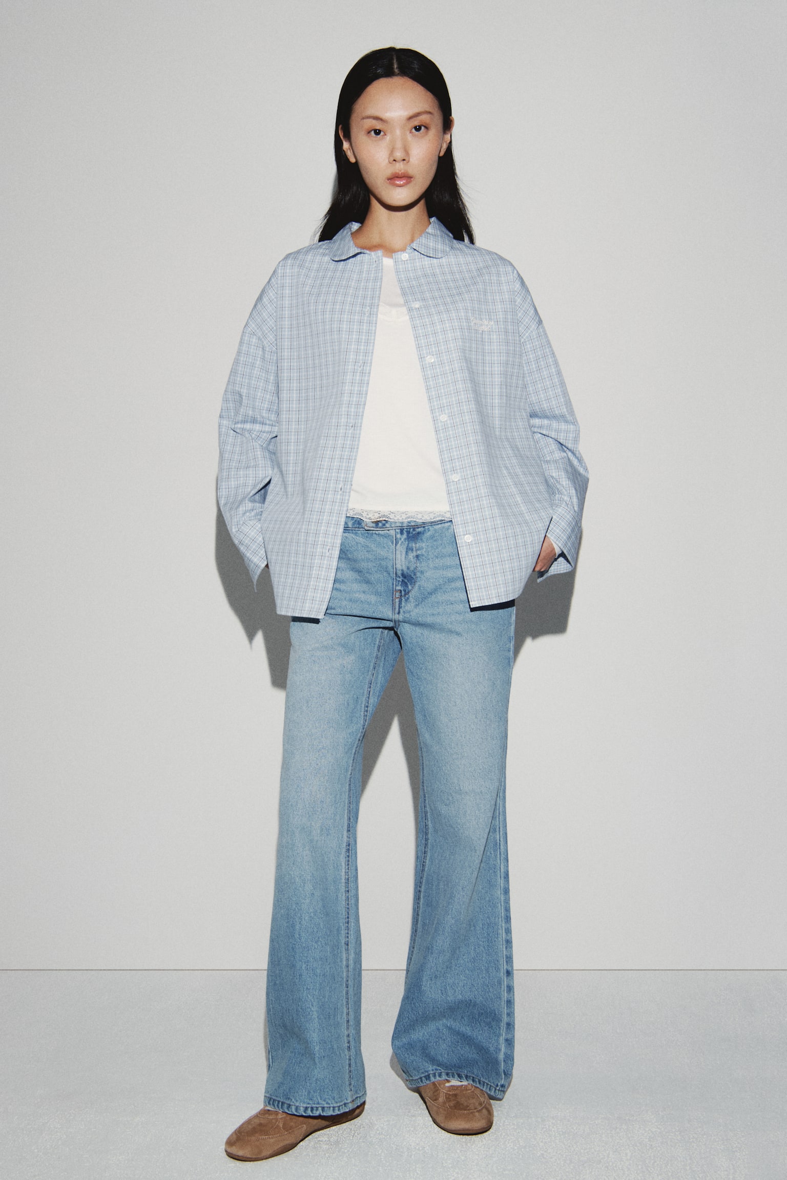 Cotton poplin shirt - Light blue/Checked/Beige/Checked/Brown/Checked - 1