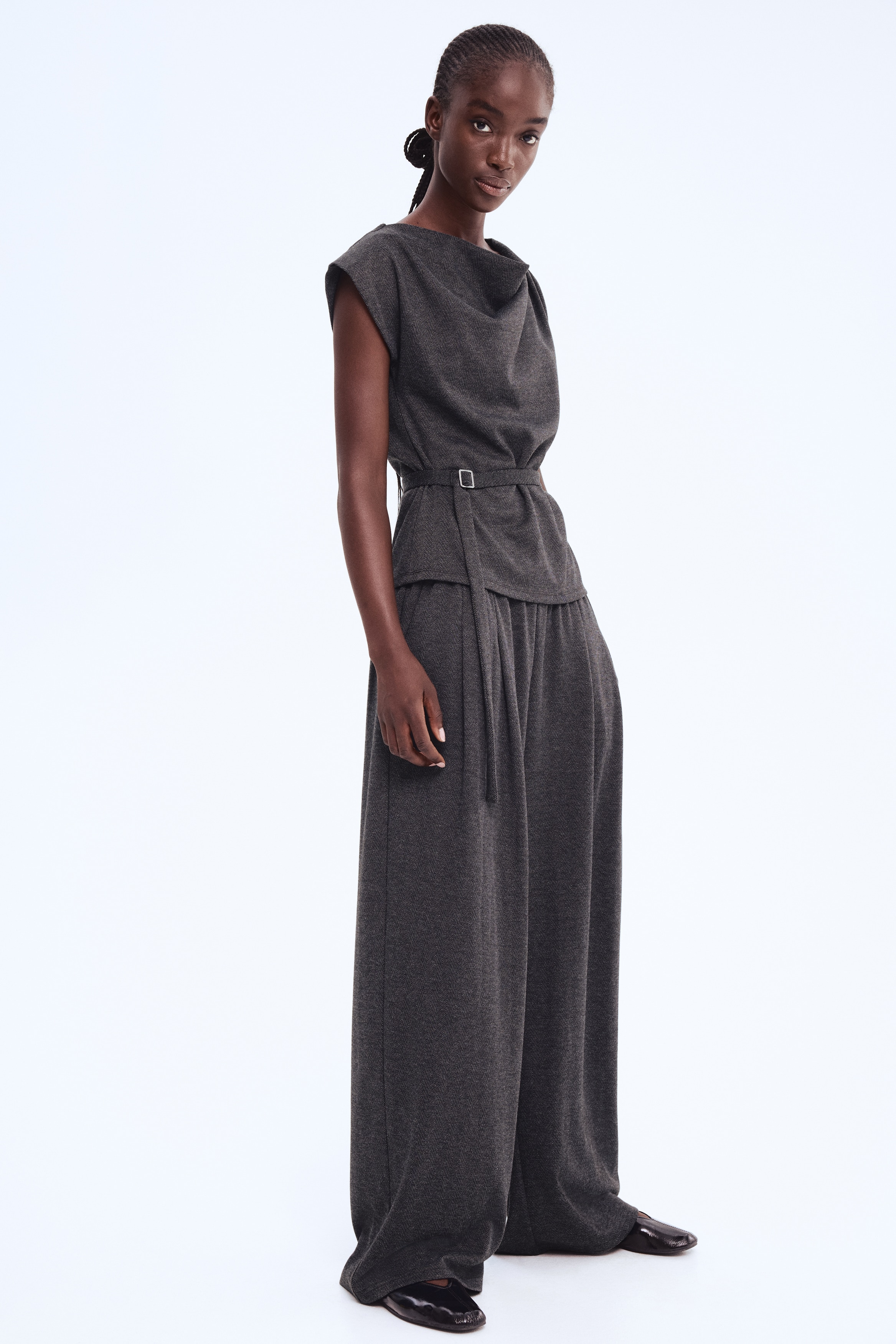 Wide-Leg Pull-On Pants - Dark gray melange - Ladies | H&M US