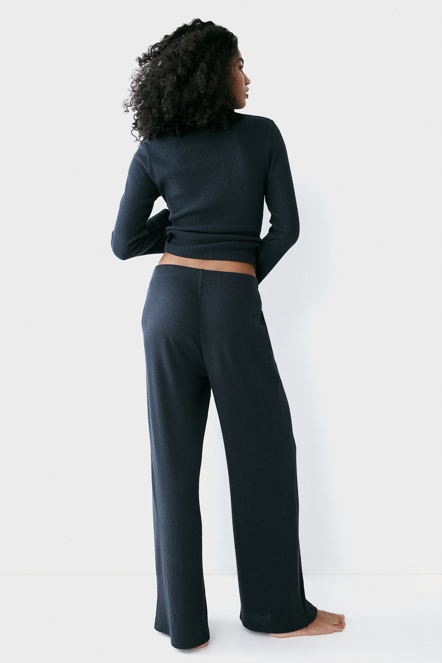 Ribbed jersey pyjamas - ブラック - 4