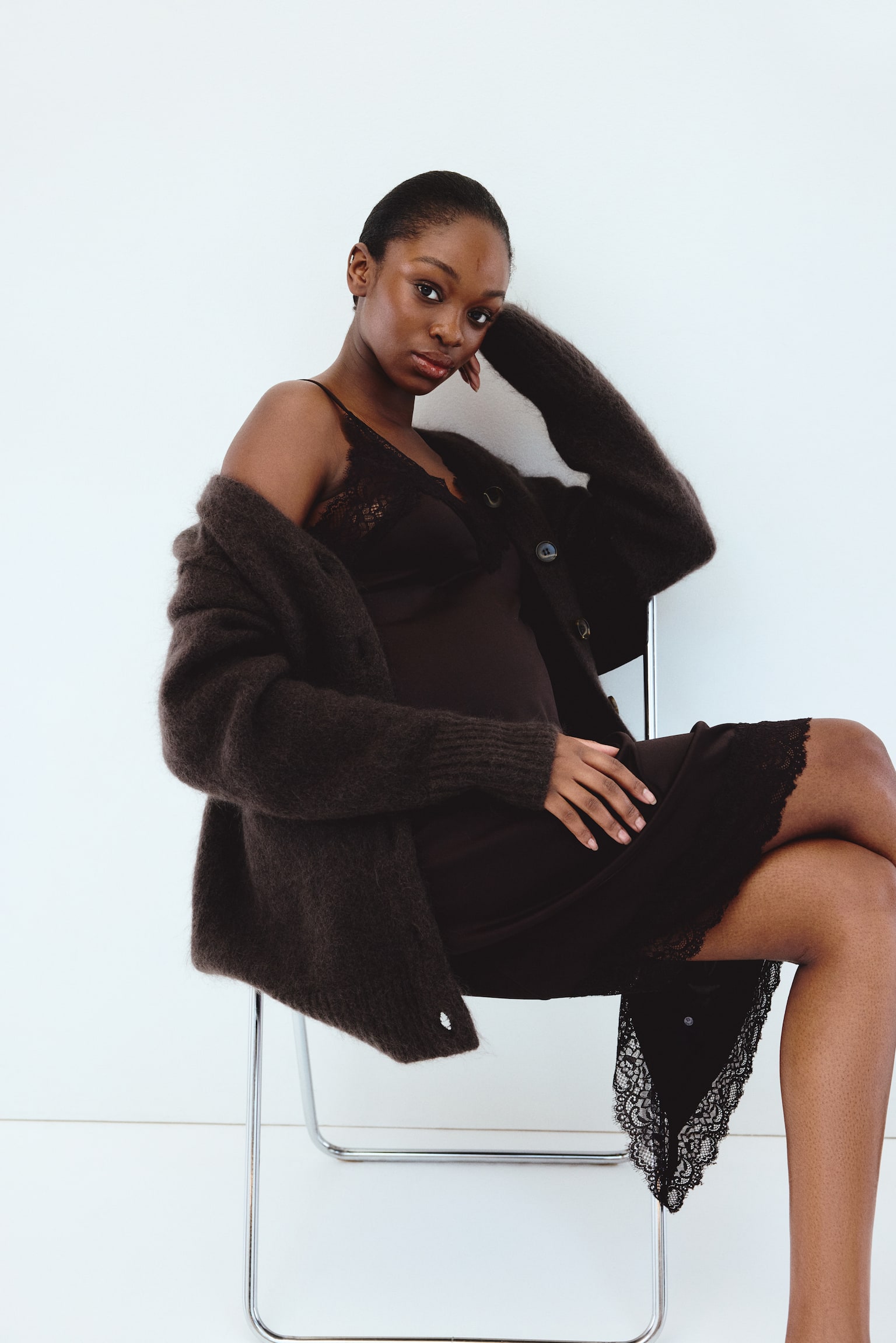 MAMA Сукня на бретелях і з мереживною окантовкою - Темно-коричневий/Чорний - 6