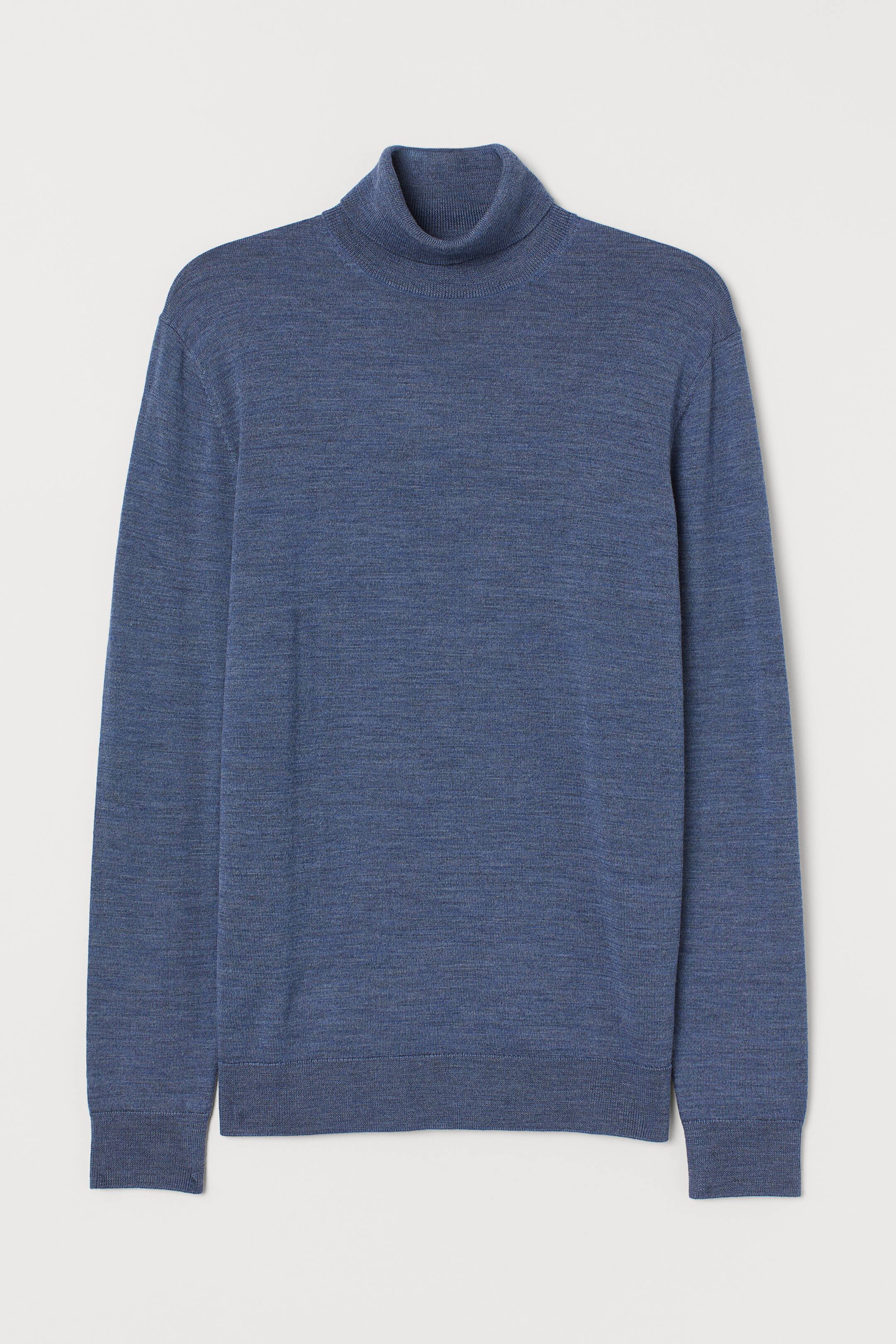 Merino wool polo-neck jumper Blue Men H&M - Main Image