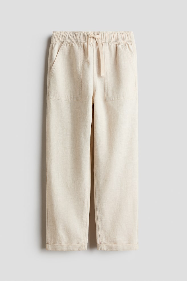 Drawstring trousers - Light beige/Dark grey/Brown - 1
