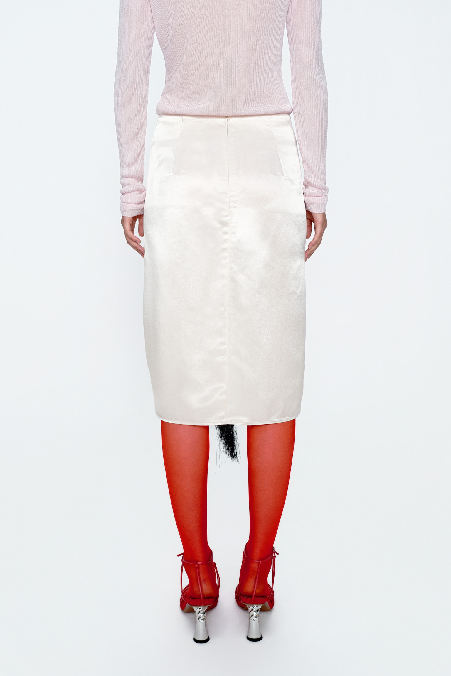 Fringe-trimmed satin skirt - Cream/Burgundy - 6