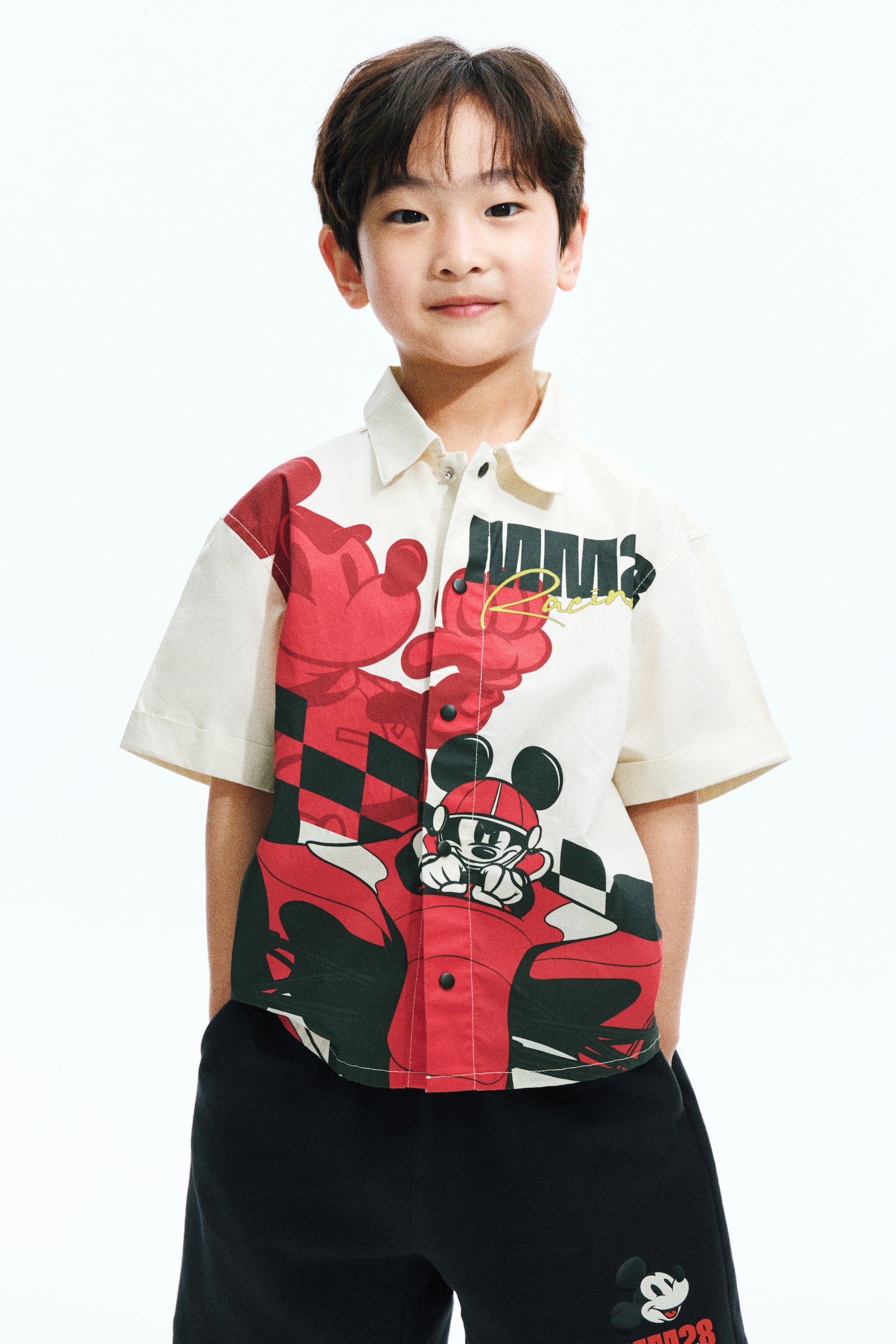 Printed cotton poplin shirt - Light beige/Mickey Mouse - 1