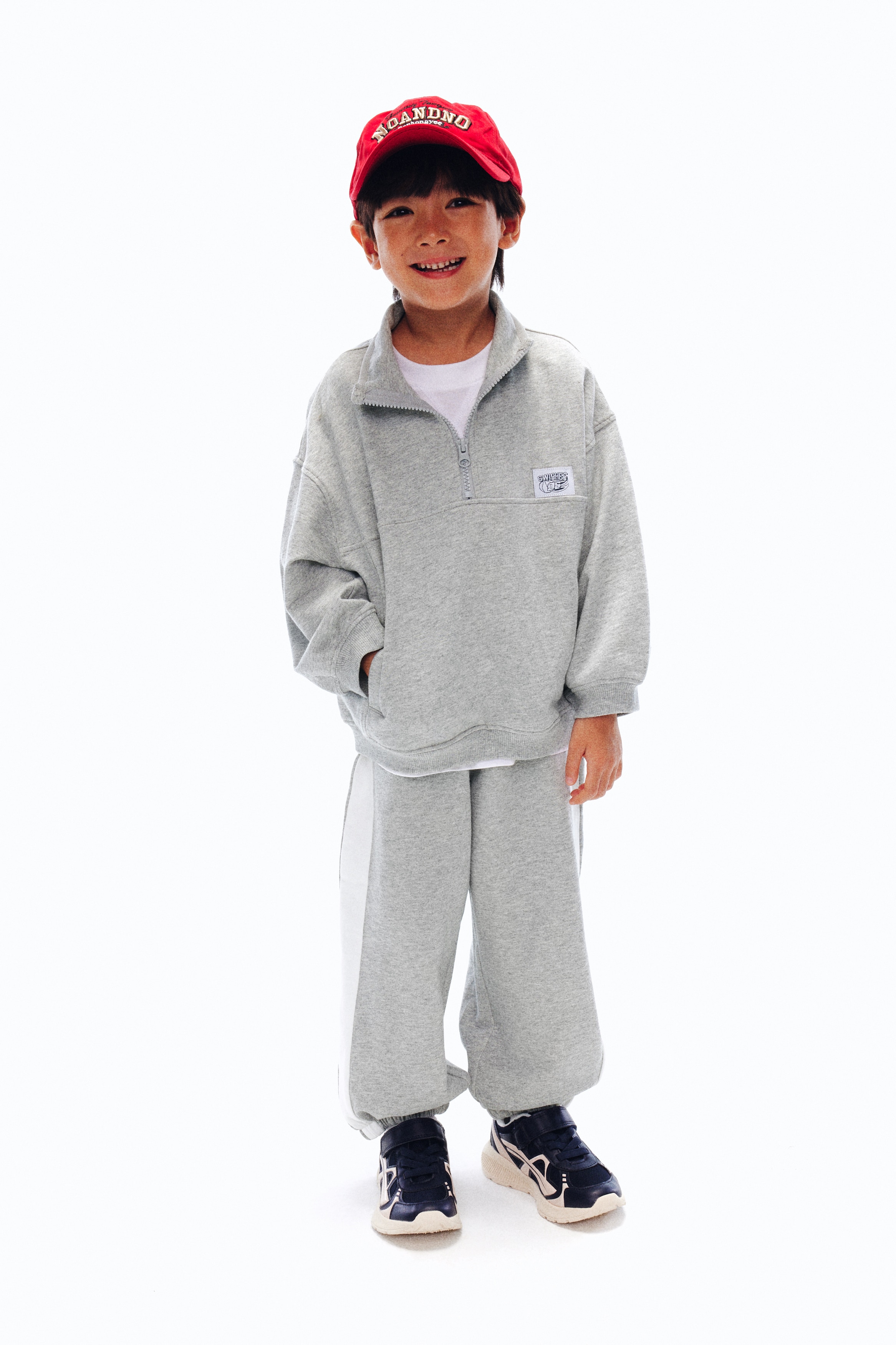 ハーフジップスウェットトップス - ライトグレーメランジ - Kids