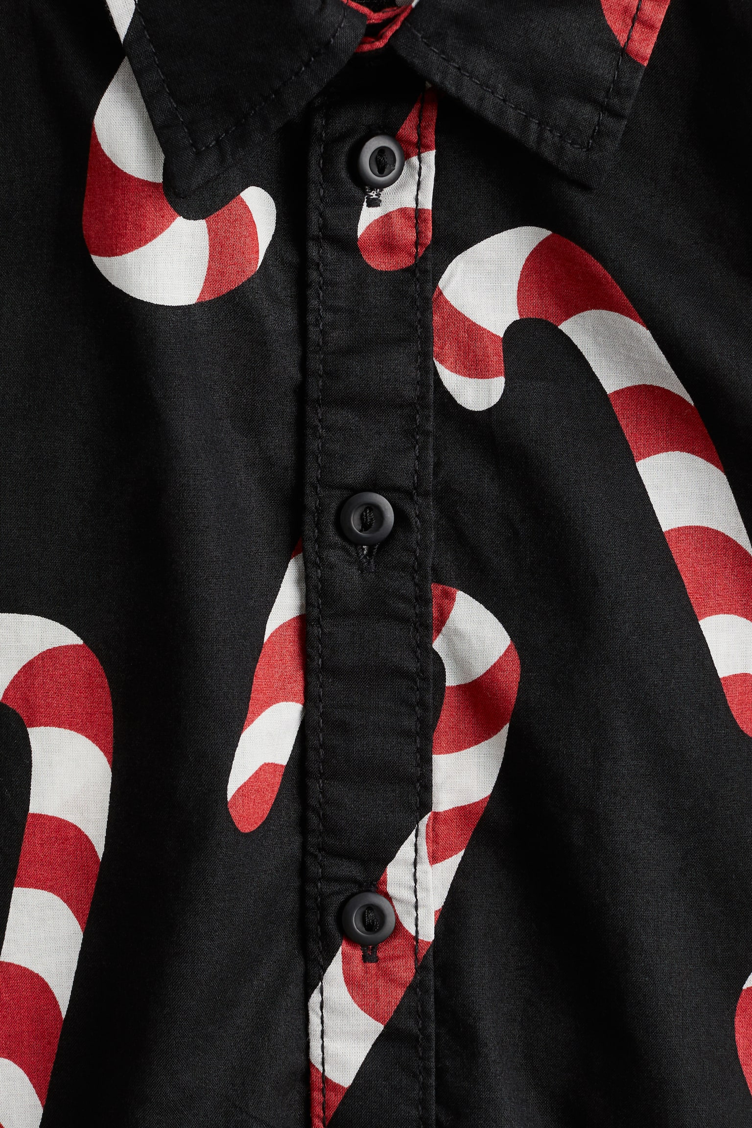 Short-sleeved cotton shirt - Black/Candy canes/White/Christmas trees - 2