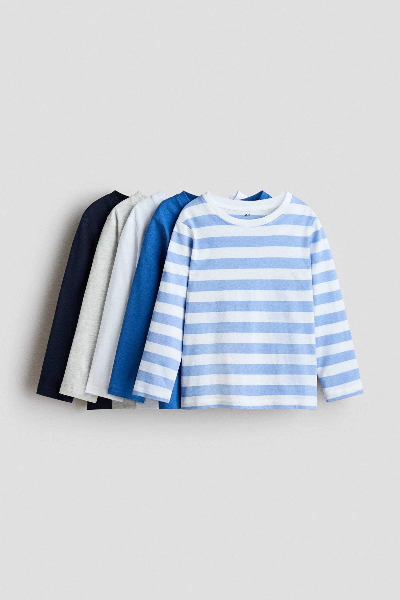 5-pack Long-sleeved T-shirts - Blue/gray/Navy blue/light gray melange/Navy blue/striped/Green/striped/White/blue/red