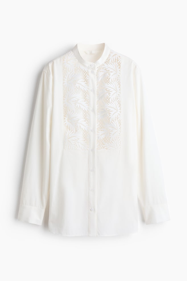 Camisa oversize bordada - Creme - 1
