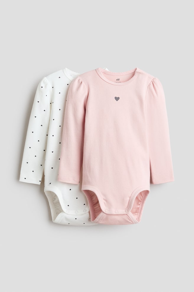 2-Pack Cotton Bodysuits - Light pink/hearts - 1