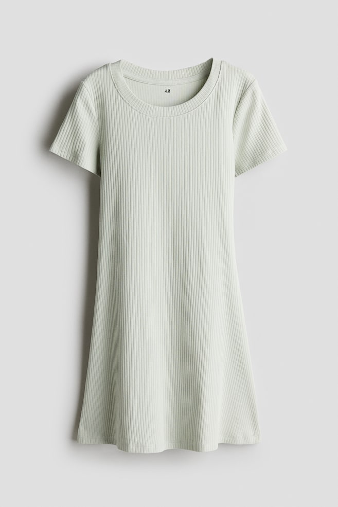 Vestido em jersey manga curta - Verde claro/Branco/Riscas - 1