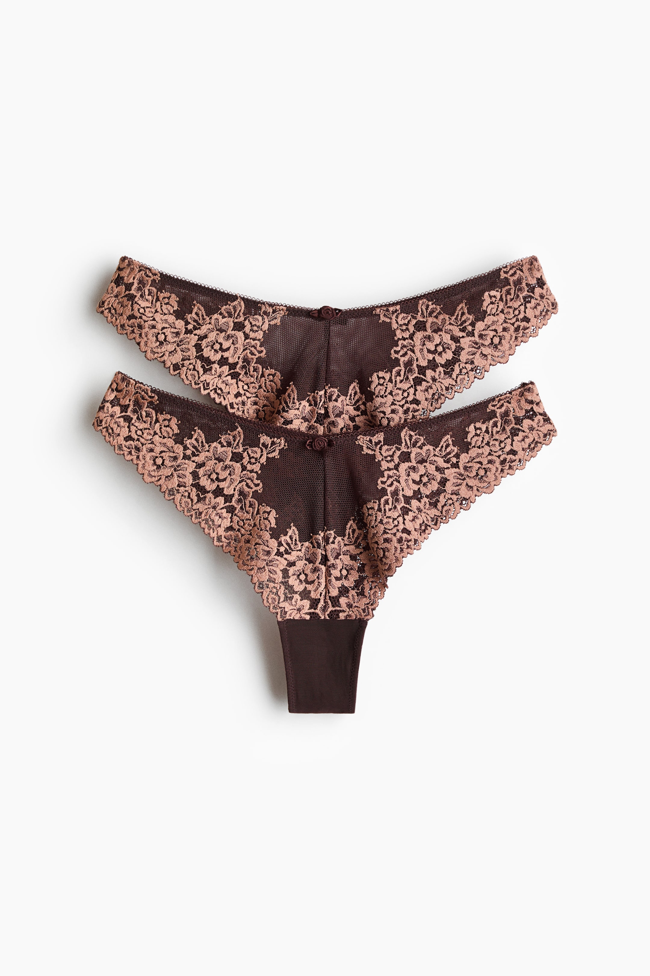 Grotere afbeelding bekijken: Set van 2 kanten slips - Brazilian - Dark brown/Old rose - DAMES | H&M NL 1