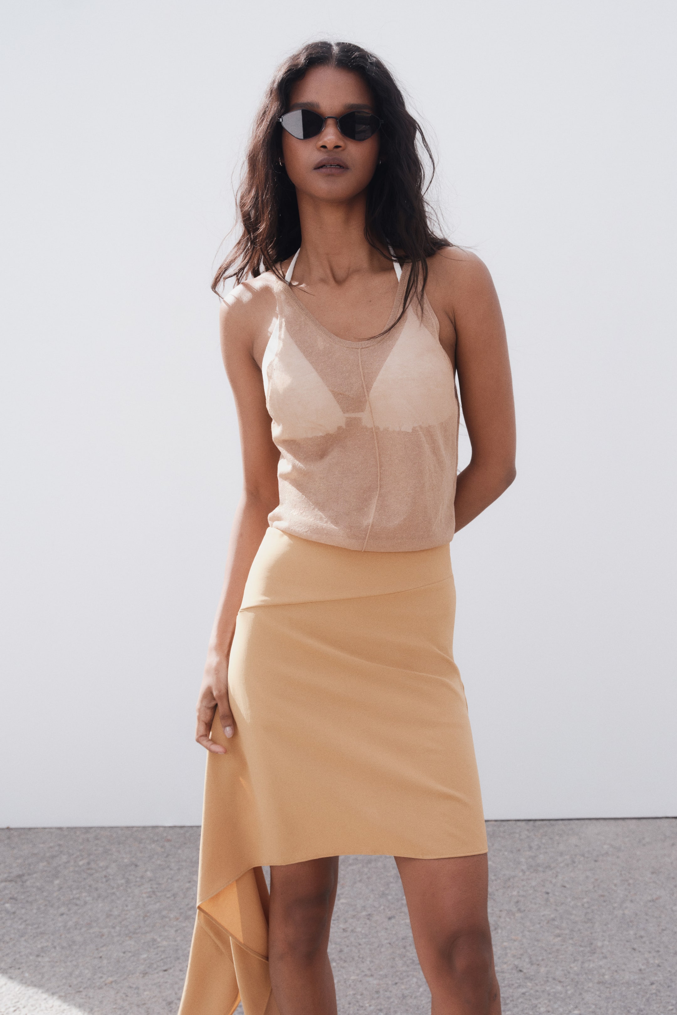 Asymmetric Tie-Detail Skirt