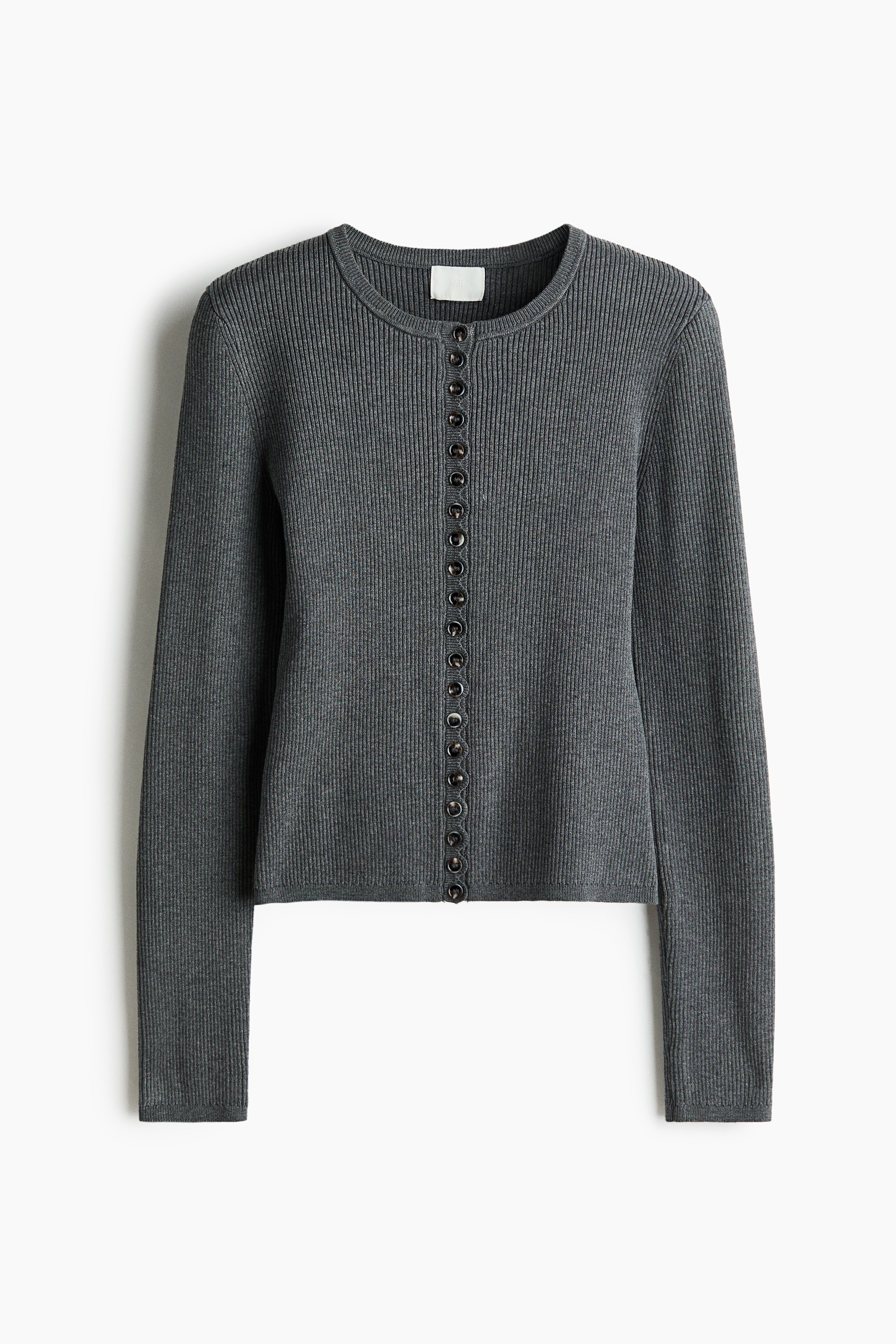 Ribbed Cardigan - Dark gray melange/Black/Cream/Brown