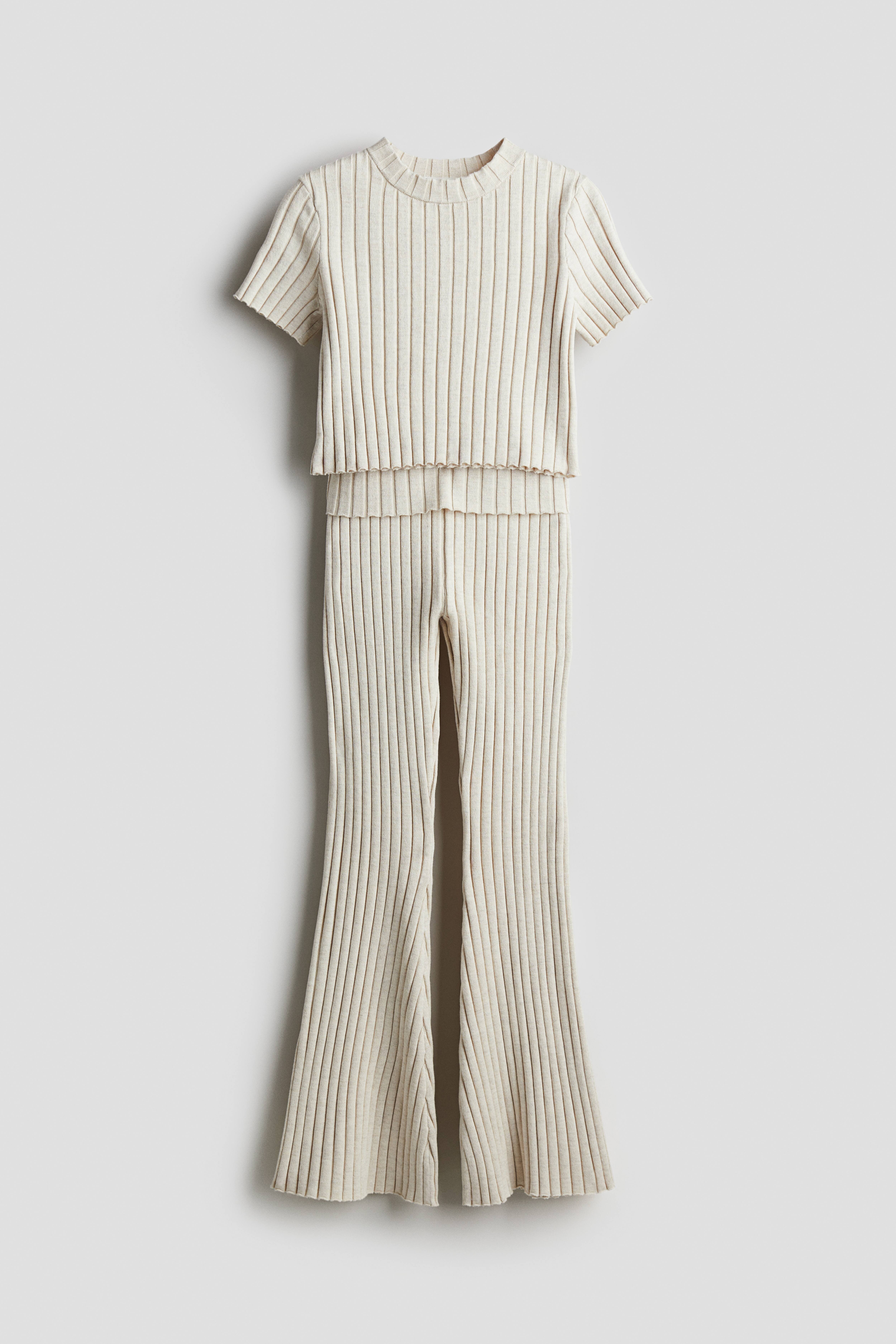 2-piece Rib-knit Set - Light beige - Kids | H&M US