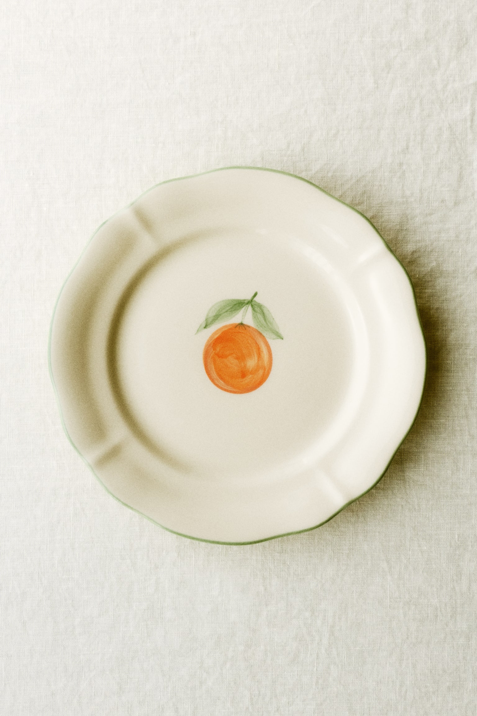 Hand-painted stoneware starter plate - Light beige/Orange - 1