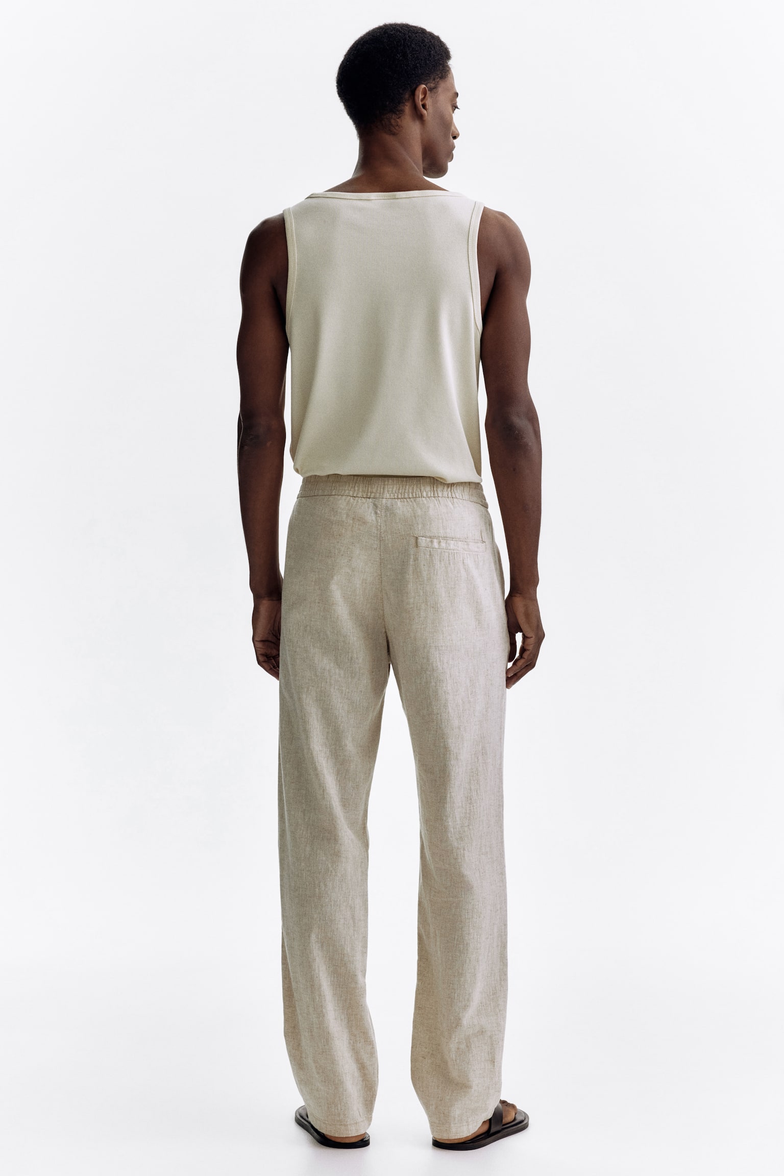 Regular Fit Linen-blend trousers - Cream/White/Black/Dark beige/Sage green - 8