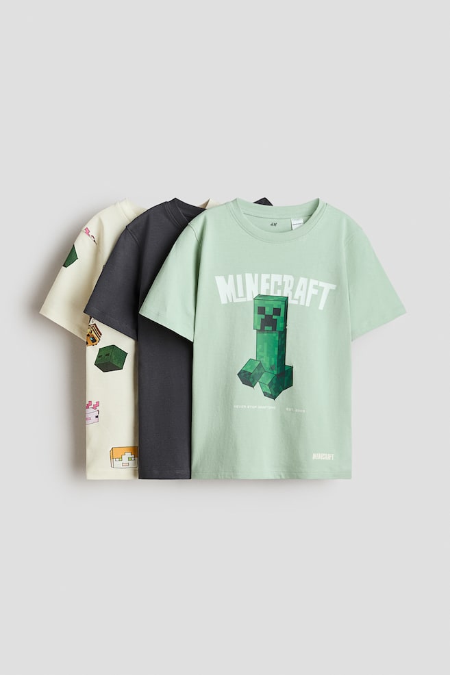 3-pack printed T-shirts - Green/Minecraft/White/Pokémon/Light grey marl/Marvel Comics/Dusty blue/Hot Wheels/Grey/Sonic the Hedgehog/Red/Cars/Navy blue/Mickey Mouse/Green/Minecraft/Cream/PAW Patrol/Dark grey/Jurassic World/Red/Marvel Comics/White/Hot Wheels - 1