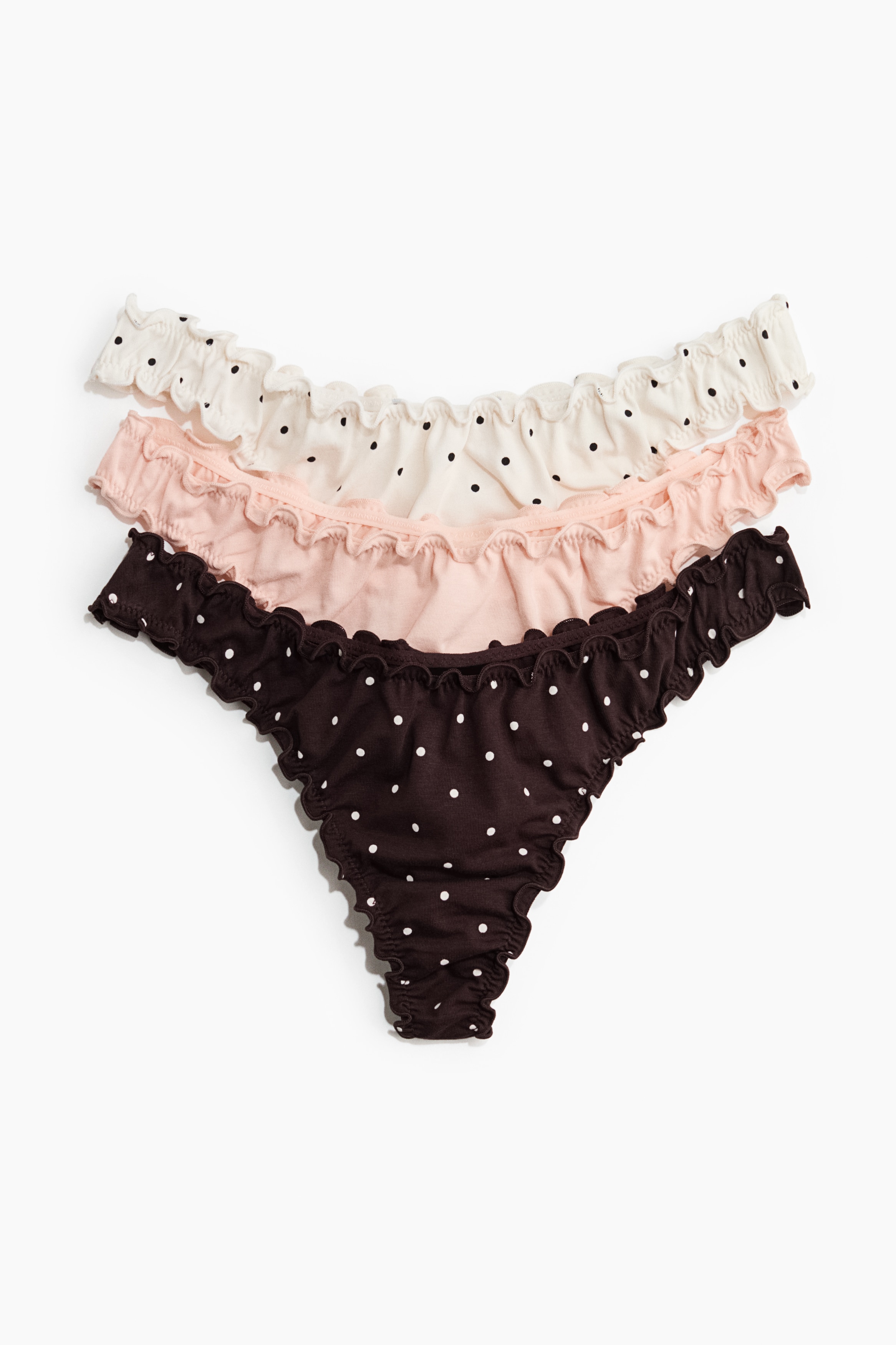 Thong con dettaglio overlock 3 pezzi - Marrone scuro/pois/Rosa chiaro/cuori/Bianco/fiori/Beige chiaro/leopardato