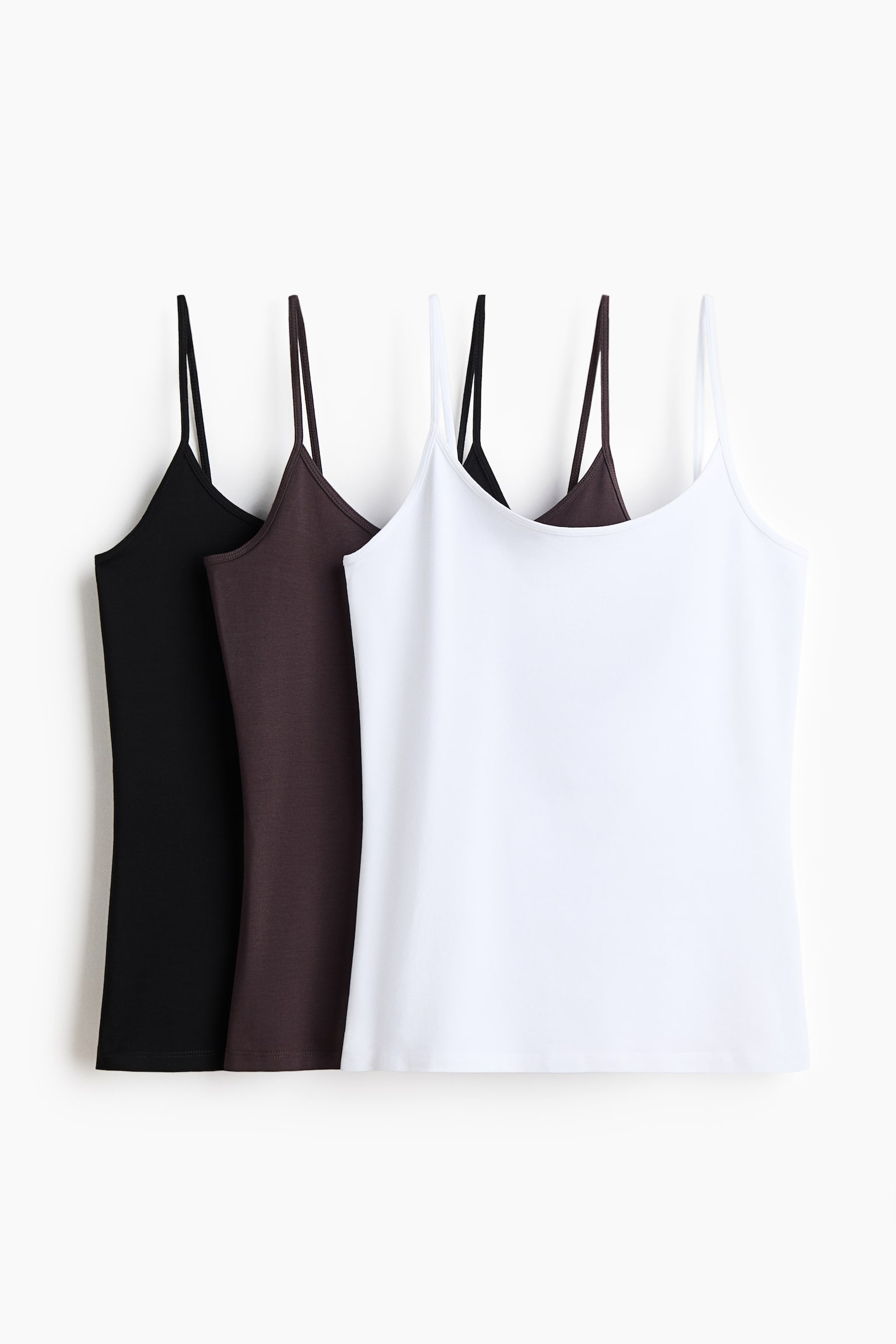 3-pack cotton strappy tops - Blanc/marron foncé/noir