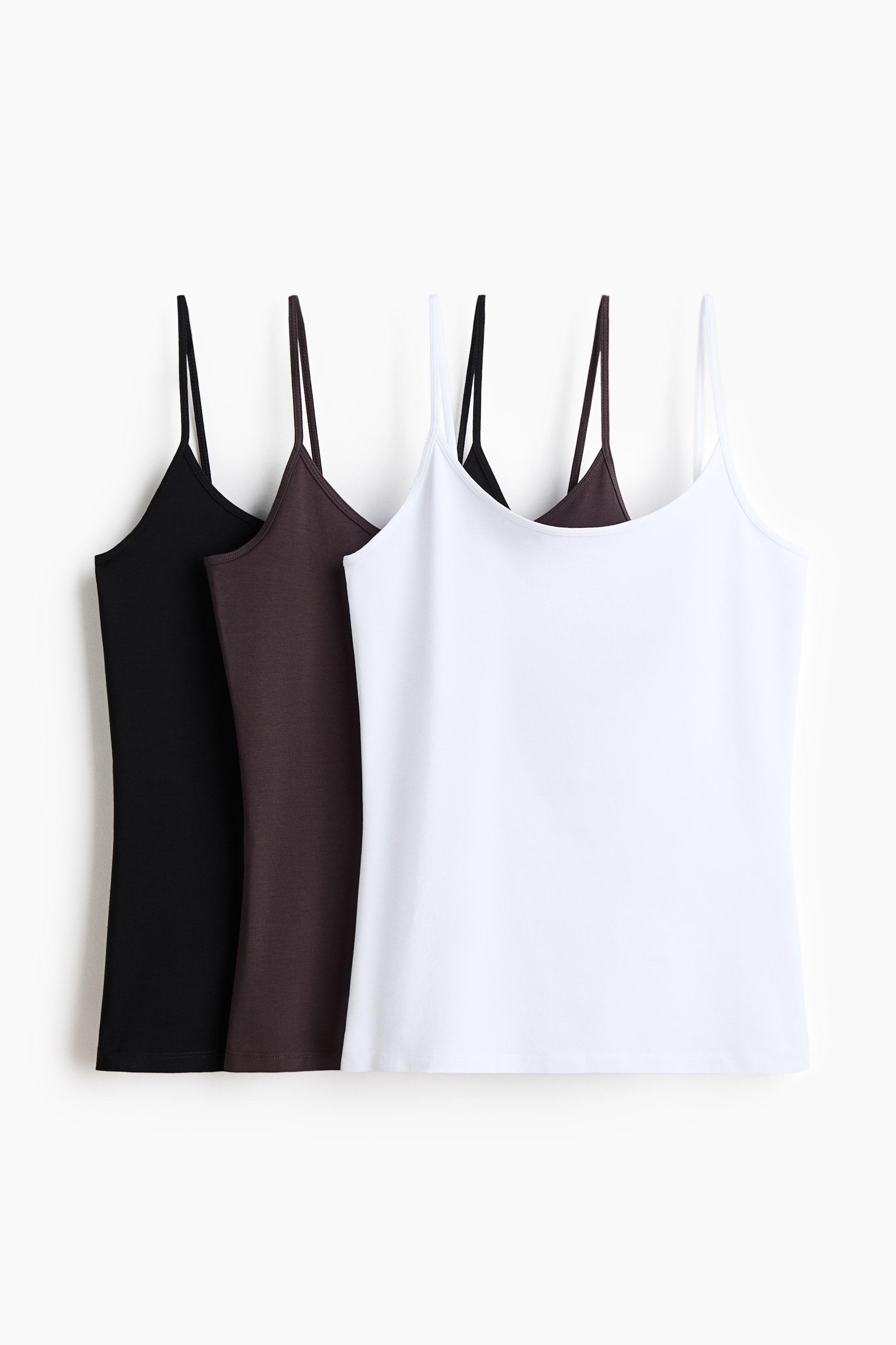 Agrandir l'image: 3-pack cotton strappy tops - Blanc/marron foncé/noir - FEMME | H&M FR 1