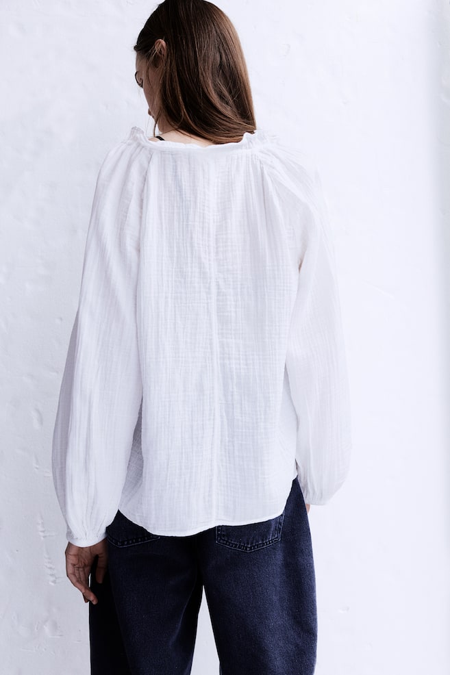 Muslin popover blouse - White/Light beige/Black - 3