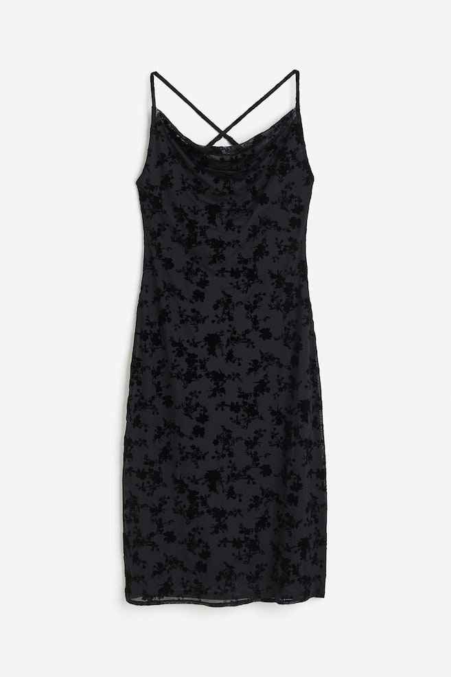 Jacquard-mesh Slip Dress - Black/floral - 2
